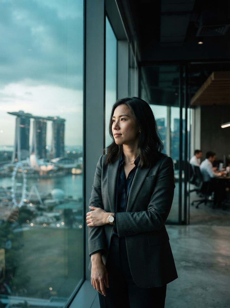 Founder overlooking Singapore skyline